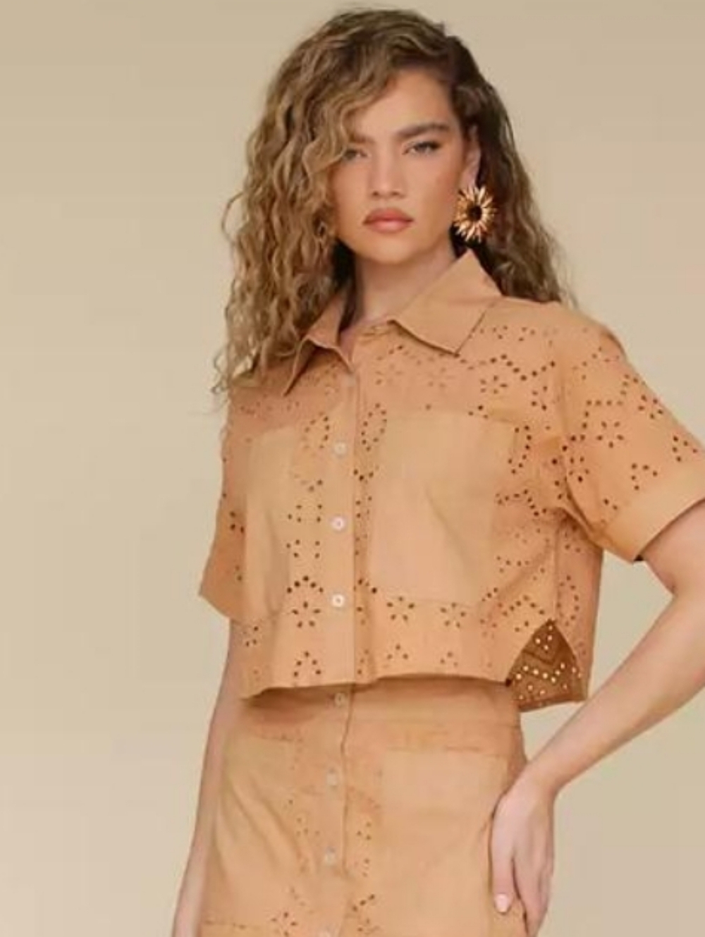 $118 Avec Les Filles Eyelet Vlock Boxy Shirt Size Small - Picture 5 of 10